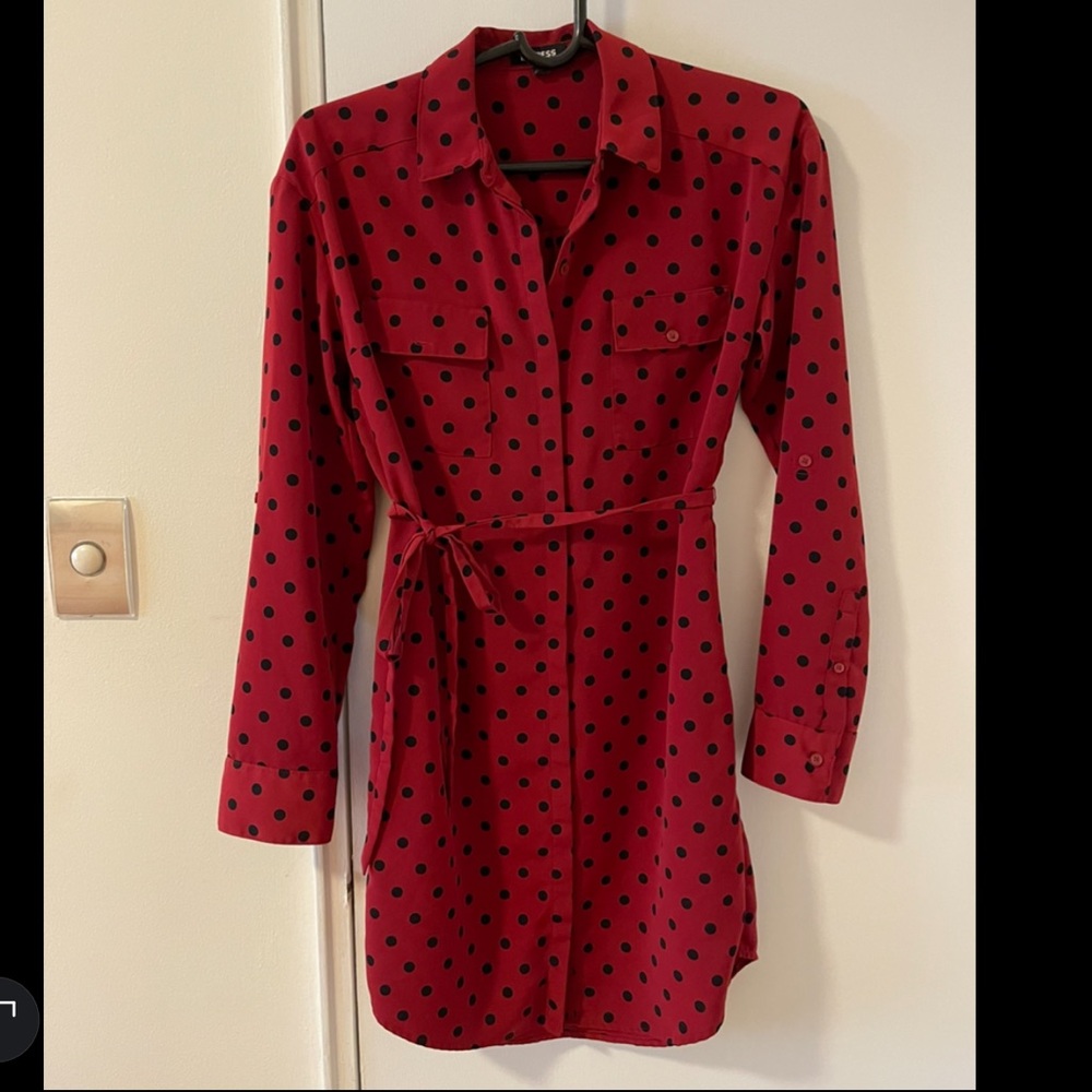 Red Polka Dot Shirt Dress from Express